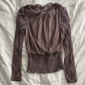 Joie Mauve Sheer Smocked Long Sleeve Blouse
